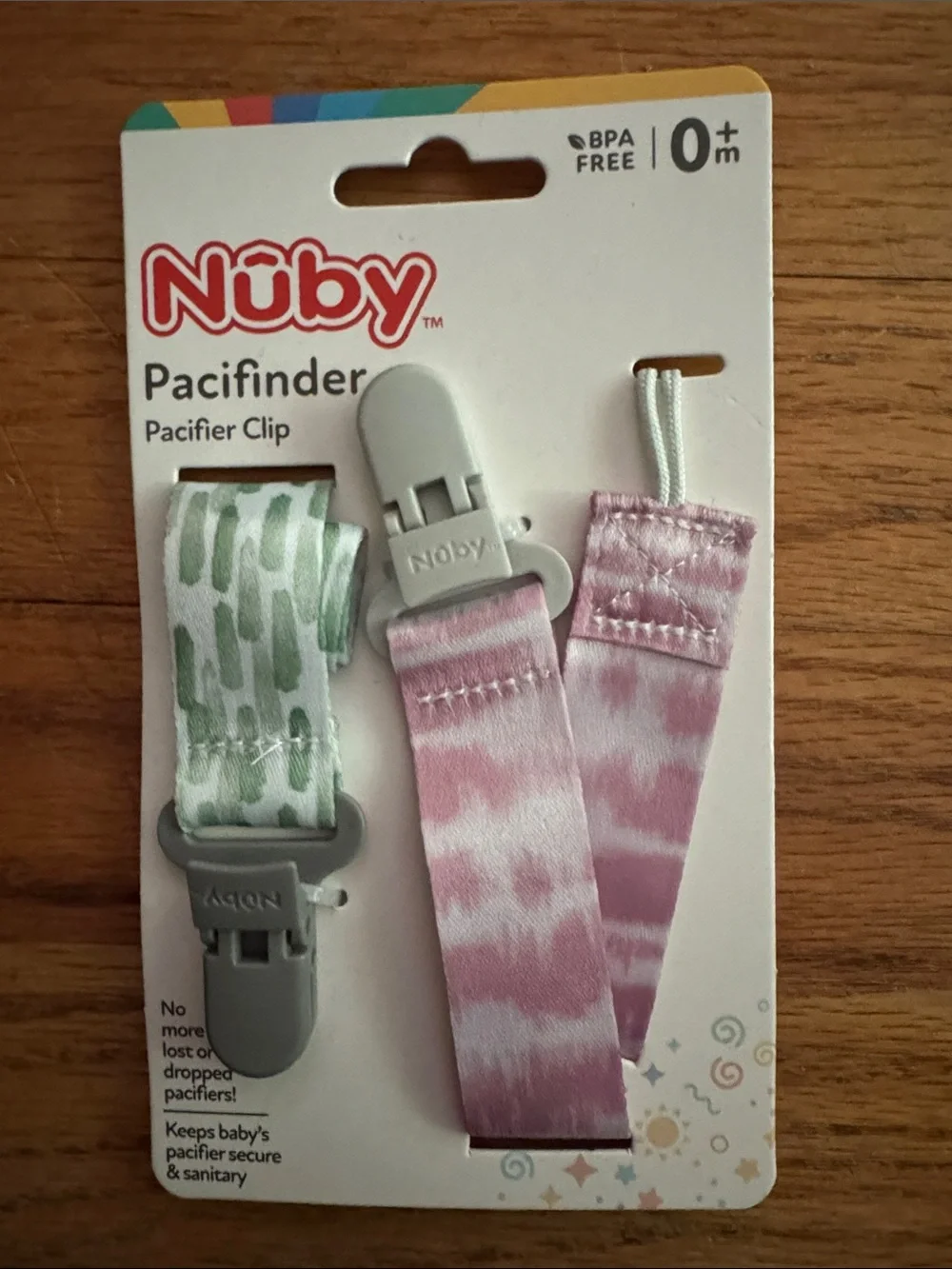 Nûby Pacifier Clip Set - Pink & Green
